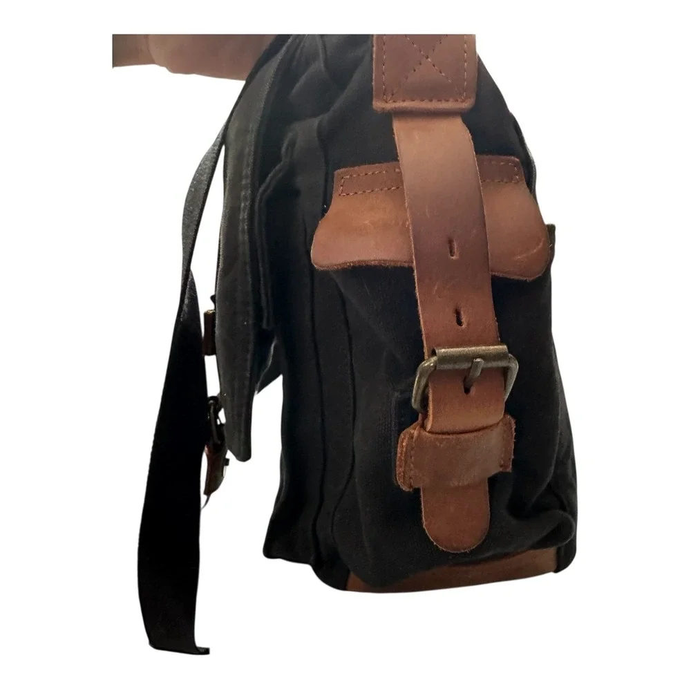 Kattee Black Canvas Leather Messenger Bag Crossbody Satchel Laptop Shoulder Bag